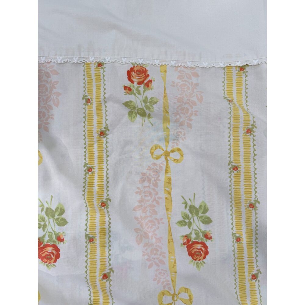 Vintage 50s/60s Rose & Ribbon Floral Full Flat Sheet Cottagecore